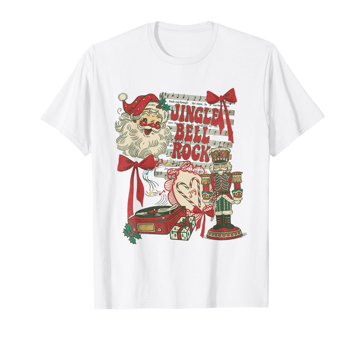 Vintage Funny Retro Christmas Collage Jingle Bell Rock Santa T-Shirt