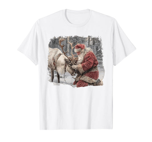 Vintage Santa Claus Santa and Reindeer Christmas Holiday Kid T-Shirt