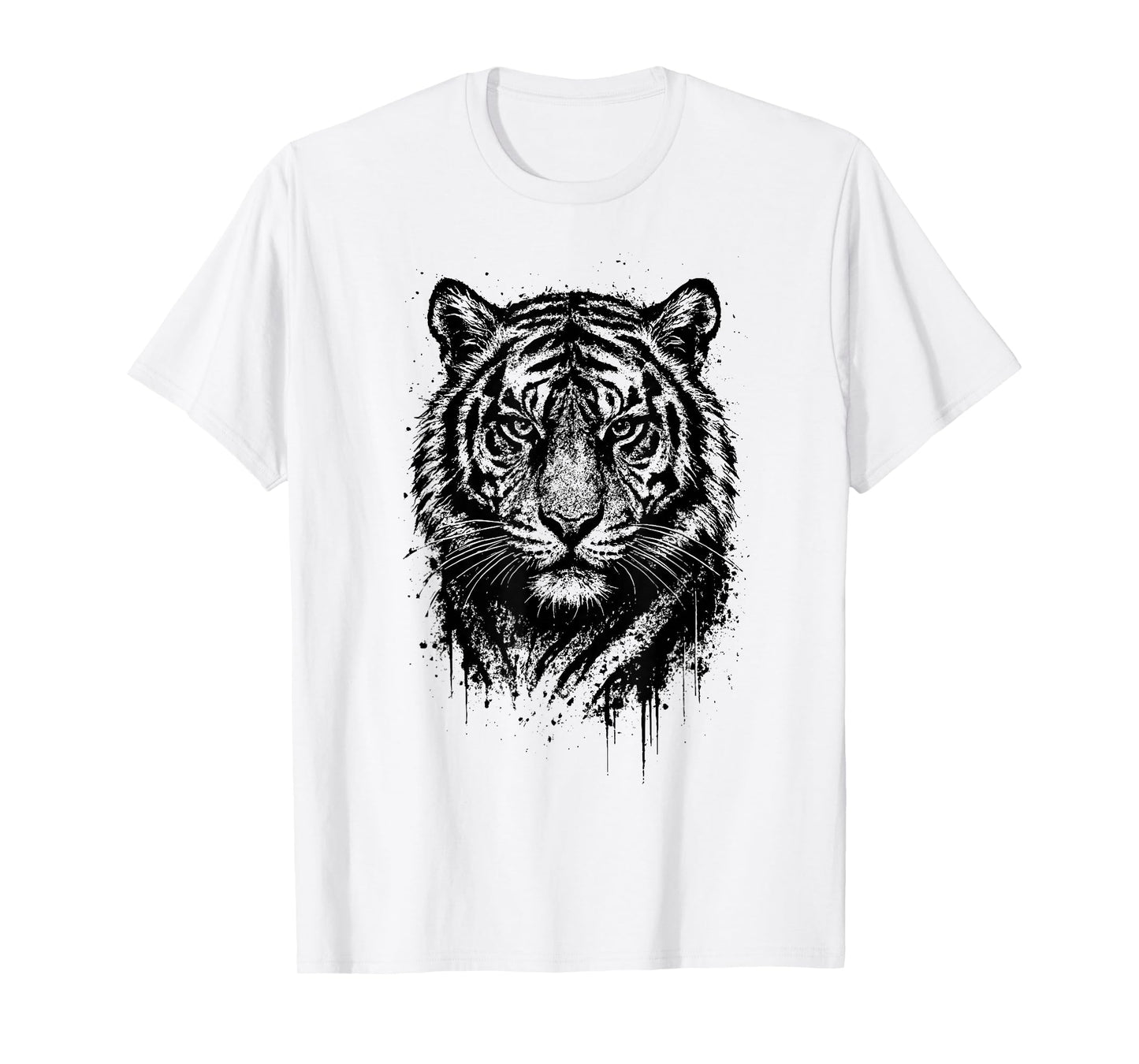 Tiger Ink Art Grunge Aesthetic Jungle Predator Portrait T-Shirt