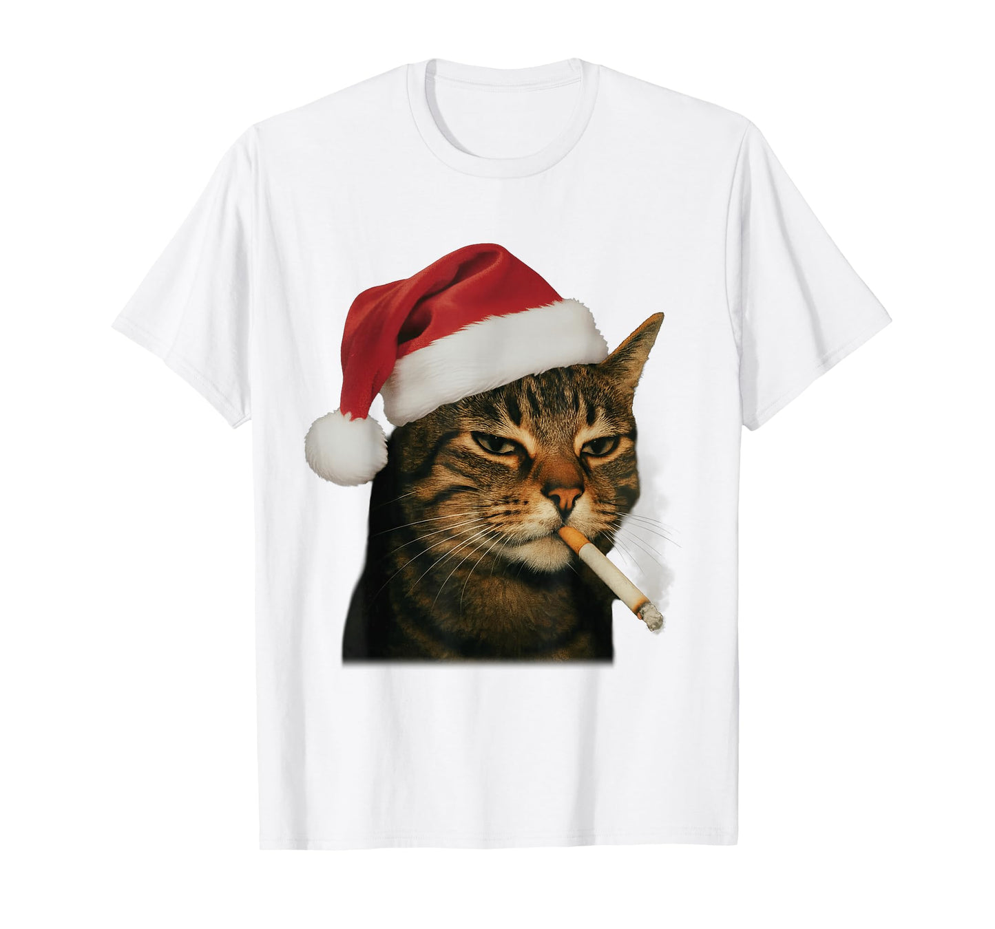 Smoking Cat Cigarette Christmas Santa Hat Cat Meme Men Women T-Shirt