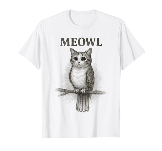 Meowl Sketch - Meow Cat Owl Brainrot Meme Gaming Slang T-Shirt