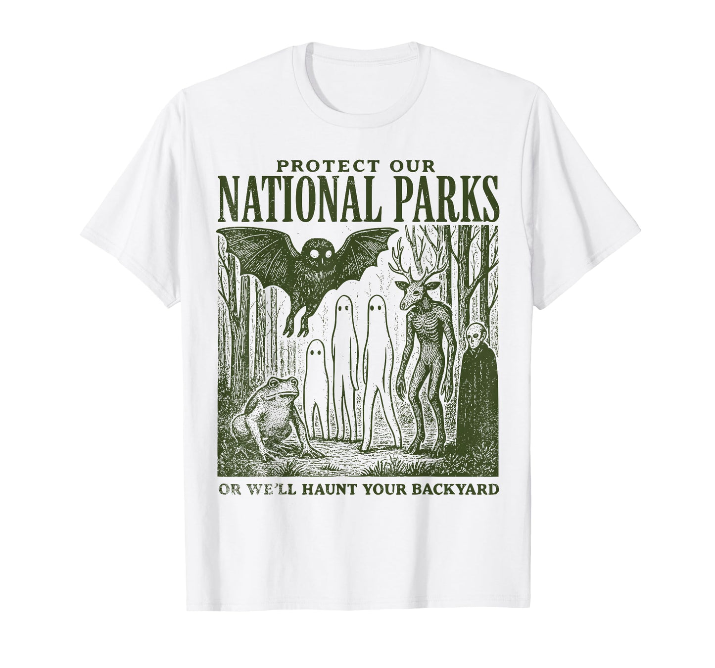 Protect Our National Parks Mothman Cryptid Weirdcore Horror T-Shirt