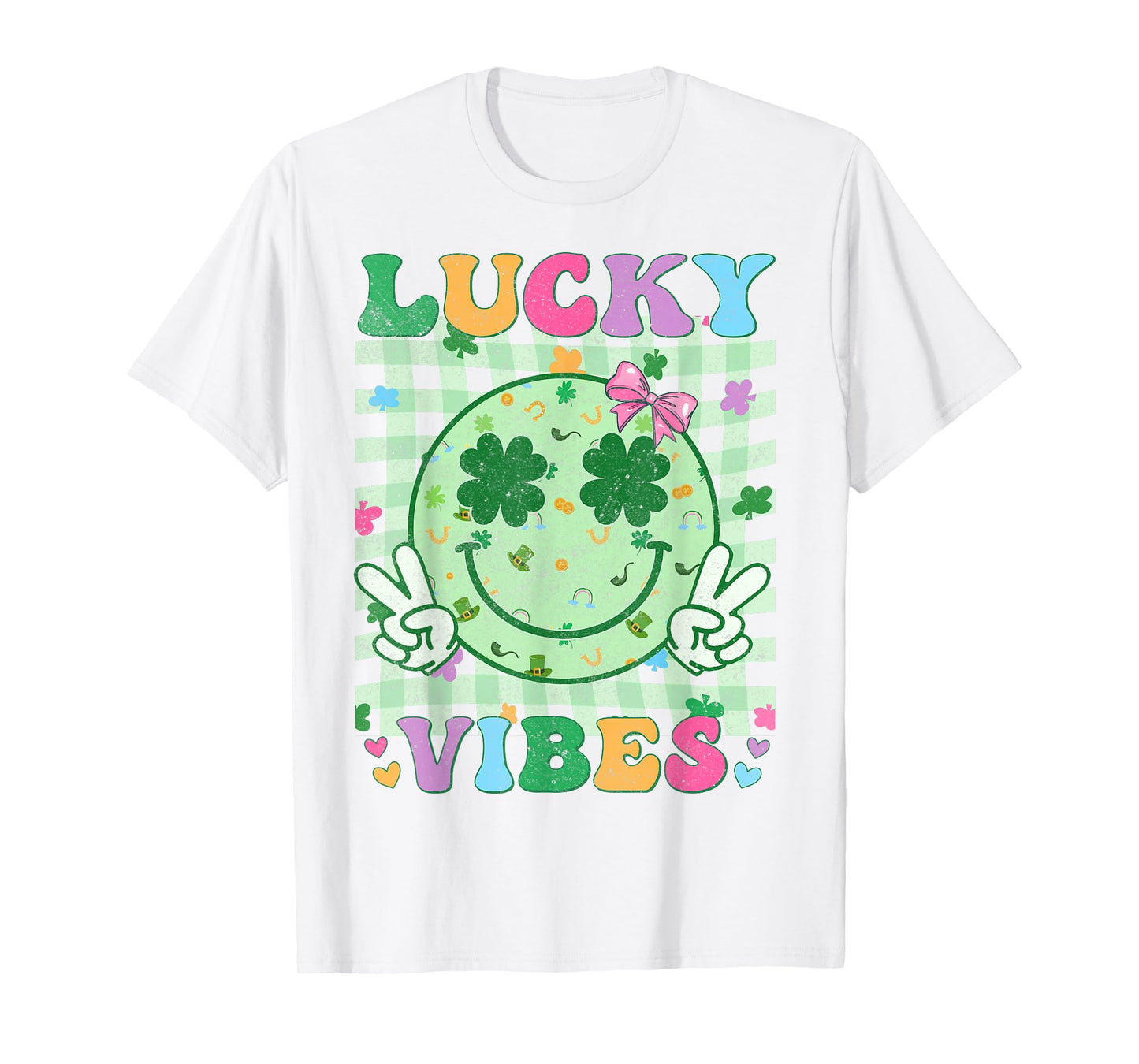 St Patricks Day Shirts Women Girls Kids Shamrock Lucky Vibes T-Shirt