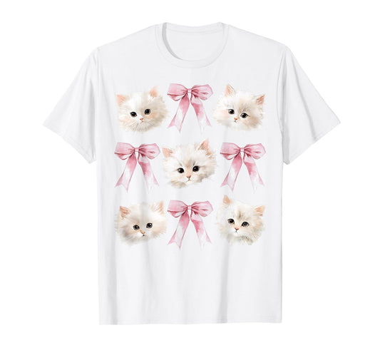 Cute Coquette Cat and Kitten with Feminine Bow T-Shirt
