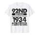 92 Year Old Gifts Vintage 1934 Limited Edition 92nd Birthday T-Shirt