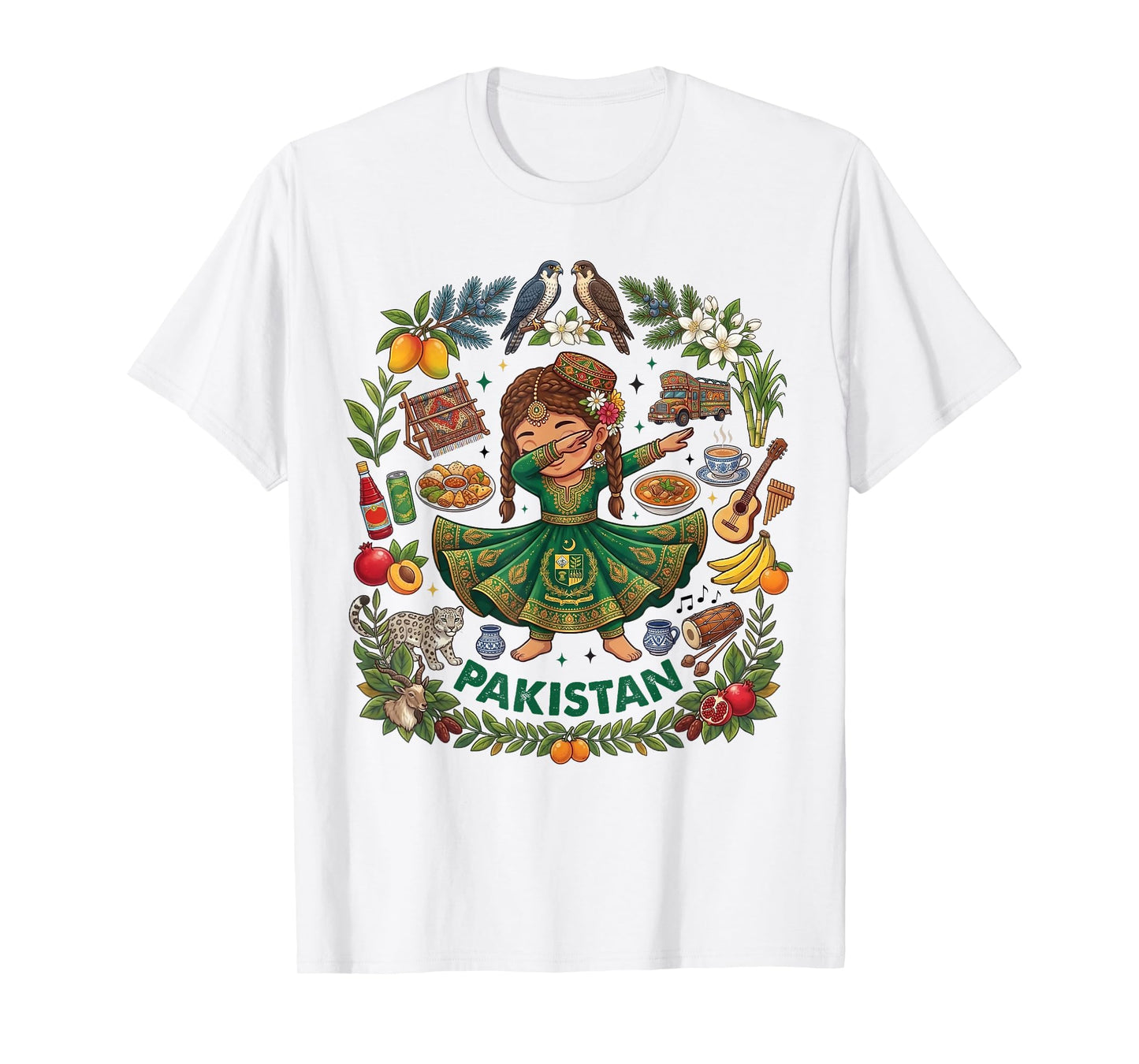 Dabbing Pakistan Girl Flag Dress Jasmine Pride Heritage Kids T-Shirt