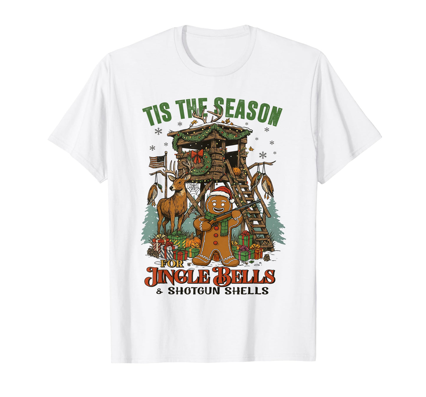 Tis The Season Reindeer Jingle Bells Vintage Shotgun-Shells T-Shirt