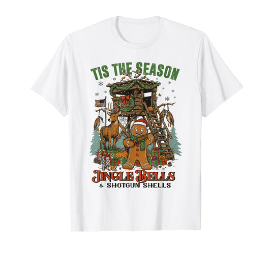 Tis The Season Reindeer Jingle Bells Vintage Shotgun-Shells T-Shirt