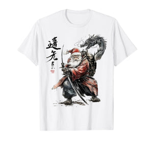 Men's Fighting Dragon and Santa Claus Art Print T-Shirt