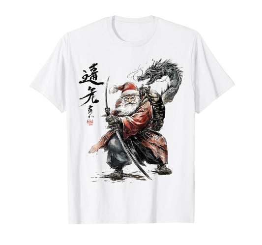 Men's Fighting Dragon and Santa Claus Art Print T-Shirt