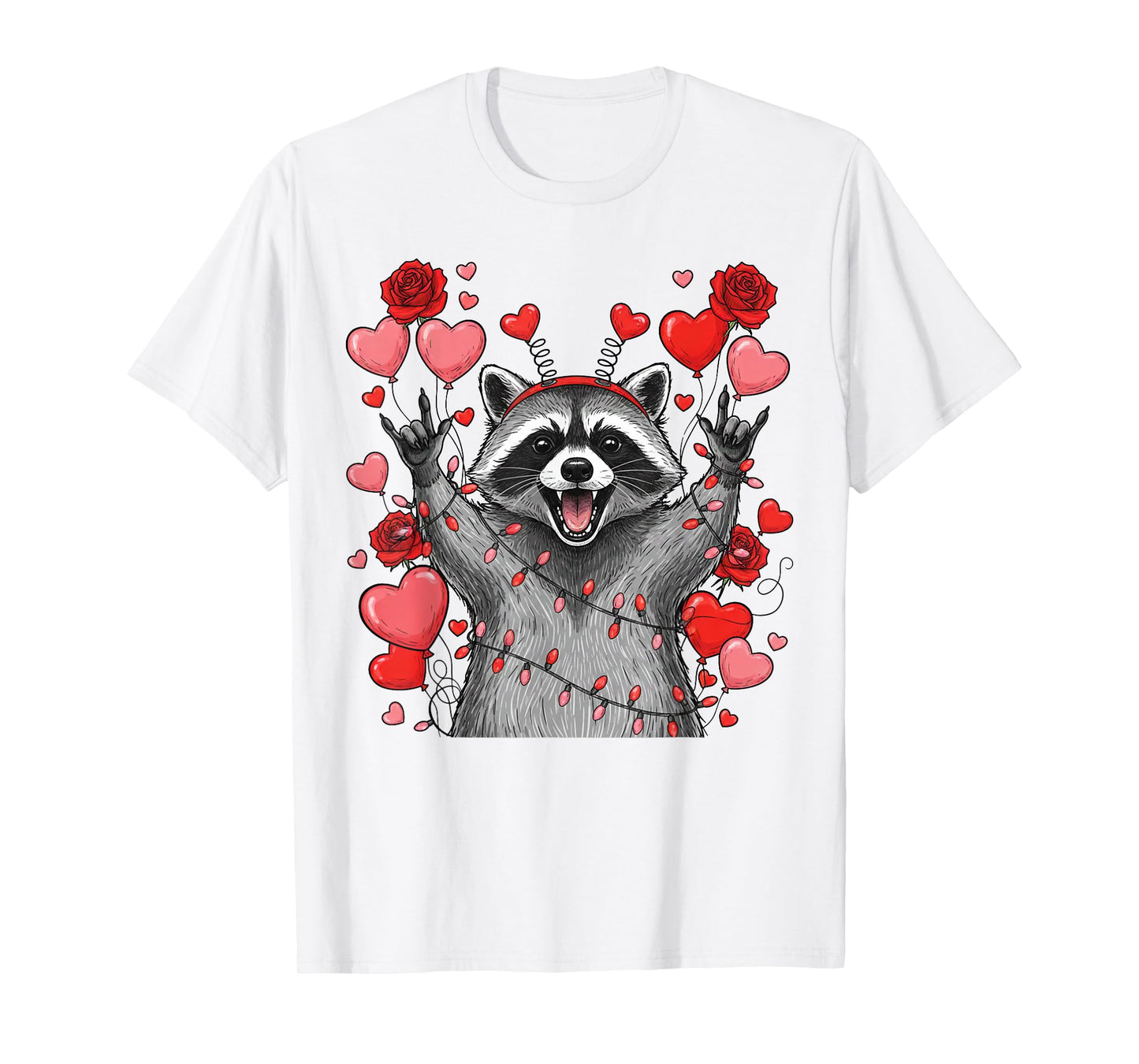 Rock On Hand Sign Racoon Meme Funny Valentines T-Shirt