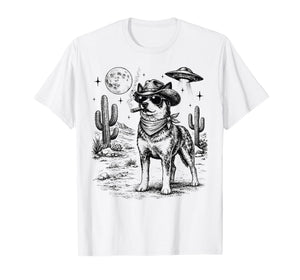 Cowboy Dog Vintage Funny Australian Cattle UFO Art Western T-Shirt