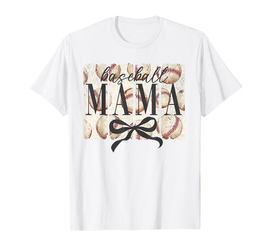 Baseball Mama Mom Coquette Bow Happy Game Day Funny Vintage T-Shirt