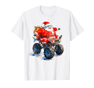 Funny Santa Shark Driving Monster Car Truck Christmas Day T-Shirt