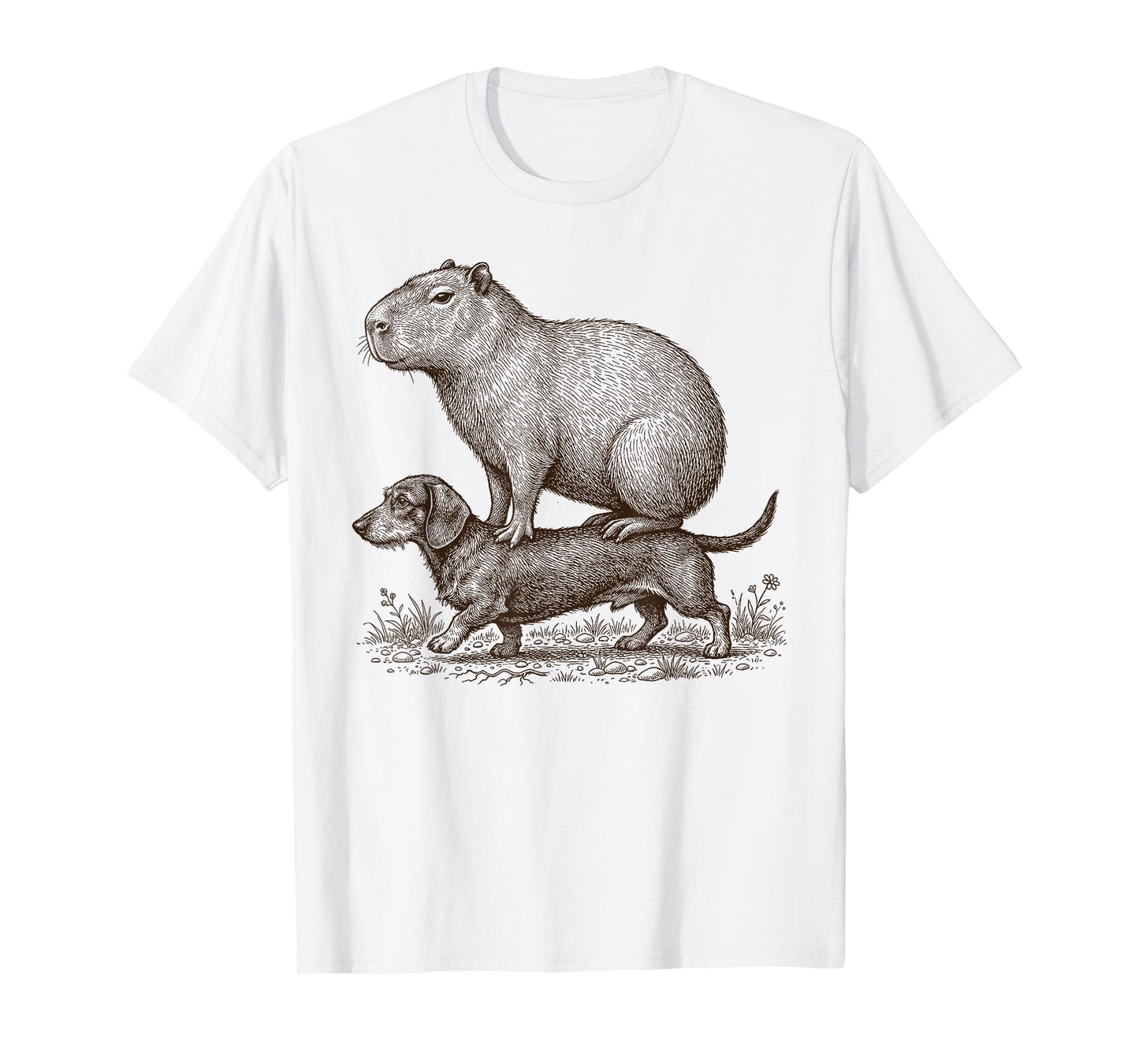 Funny Vintage Capybara Riding Wiener Dachshund Dog Lover T-Shirt