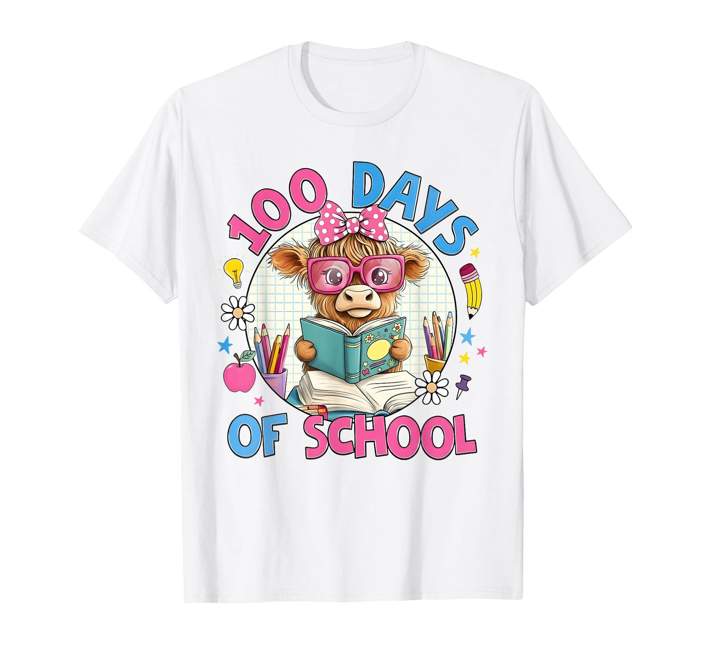 Heifer 100 Days of School Highland Cow Coquette Bow Girl Kid T-Shirt