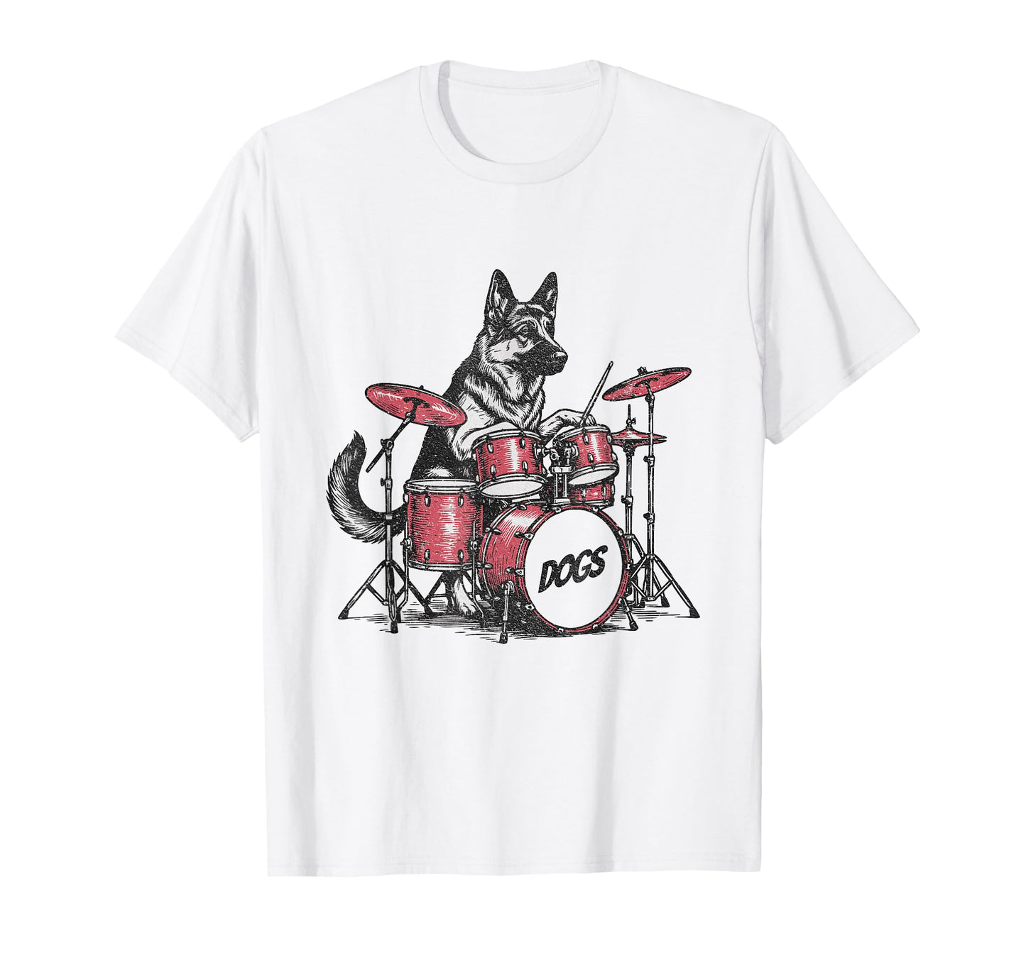 Vintage German Shepard Dog Playing Drums T-Shirt