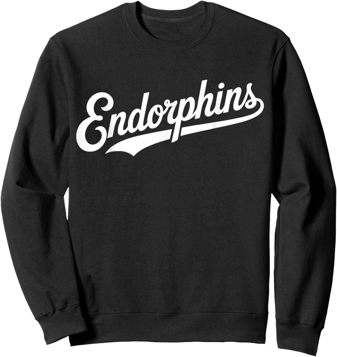 The Word Endorphins | Swoosh Script Retro Baseball Aesthetic Sweatshirt - Sweatshirt | Black