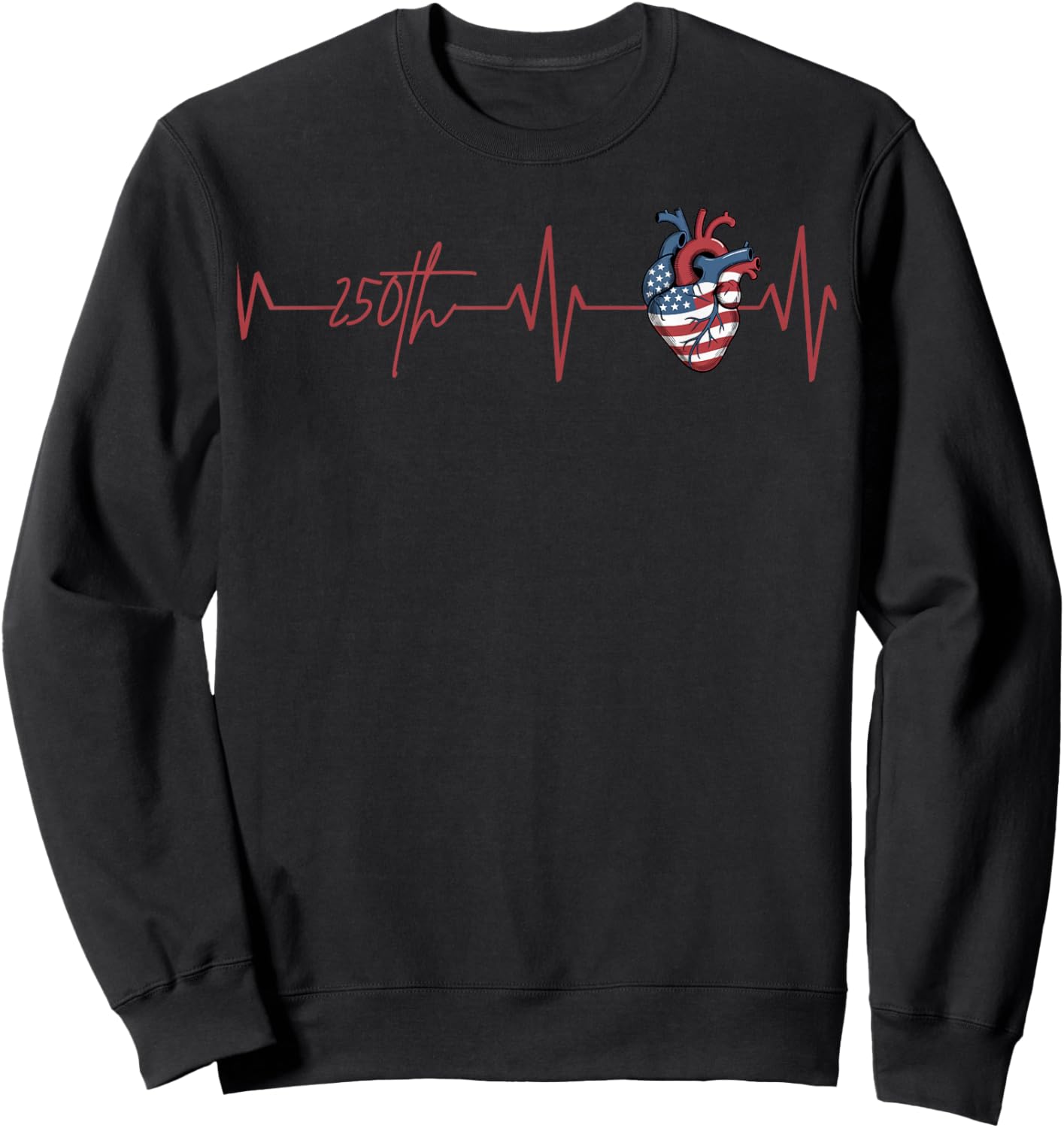 Heartbeat 250th Celebration American Flag Design Sweatshirt - Sweatshirt | Black