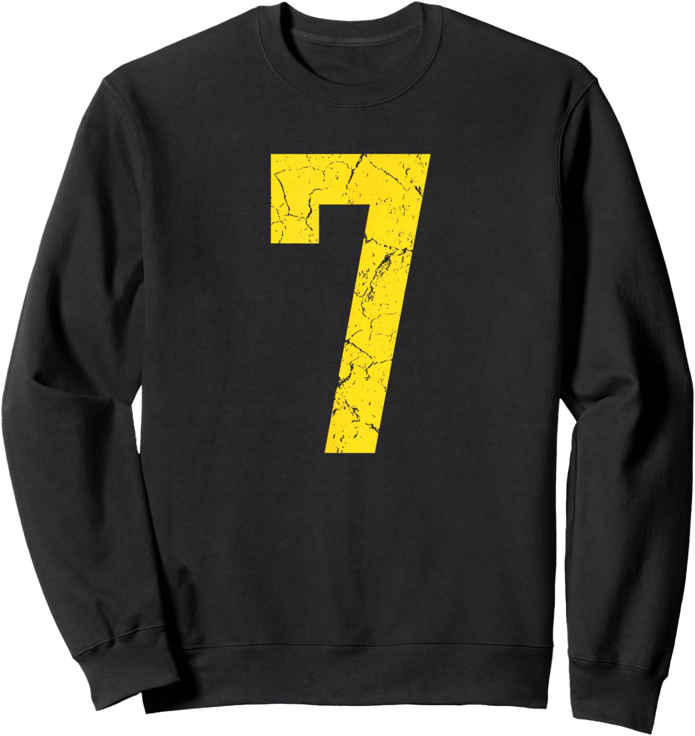 Distressed Bright Gold Number 7 Jersey Player Uniform #7 Sweatshirt - Sweatshirt | Black