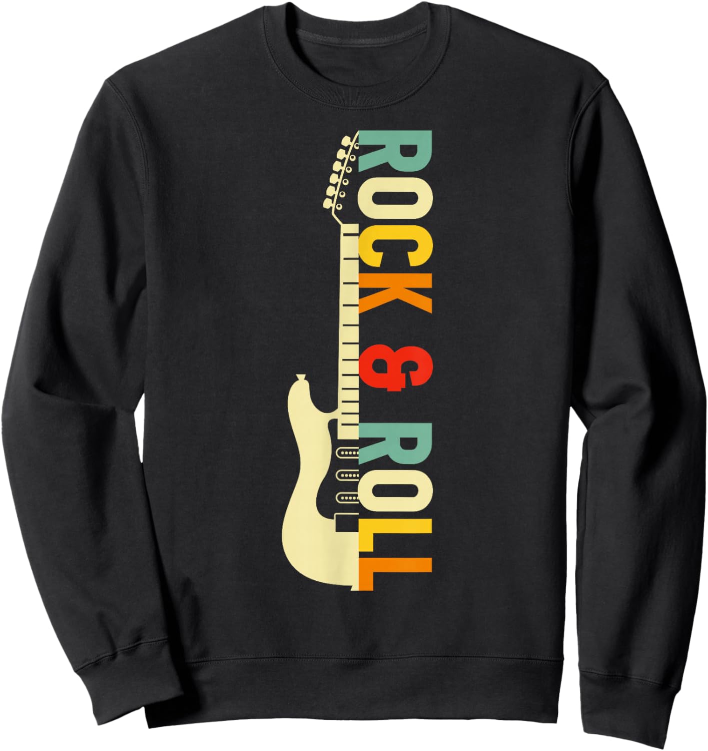 Vintage Retro Style Playing Music Guitar Forever Rock N Roll Sweatshirt - Sweatshirt | Black