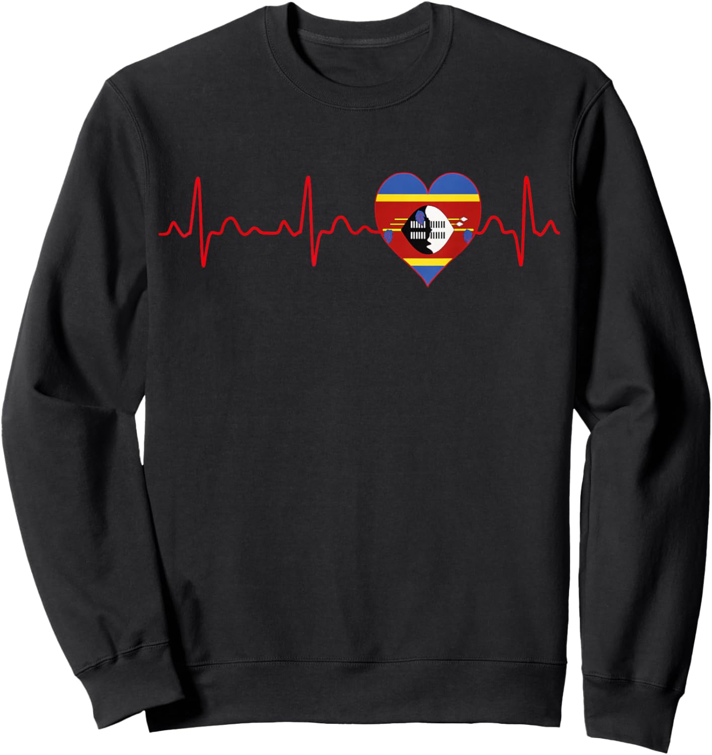 ESWATINI Flag Heartbeat EKG Patriotic National Souvenir Sweatshirt - Sweatshirt | Black