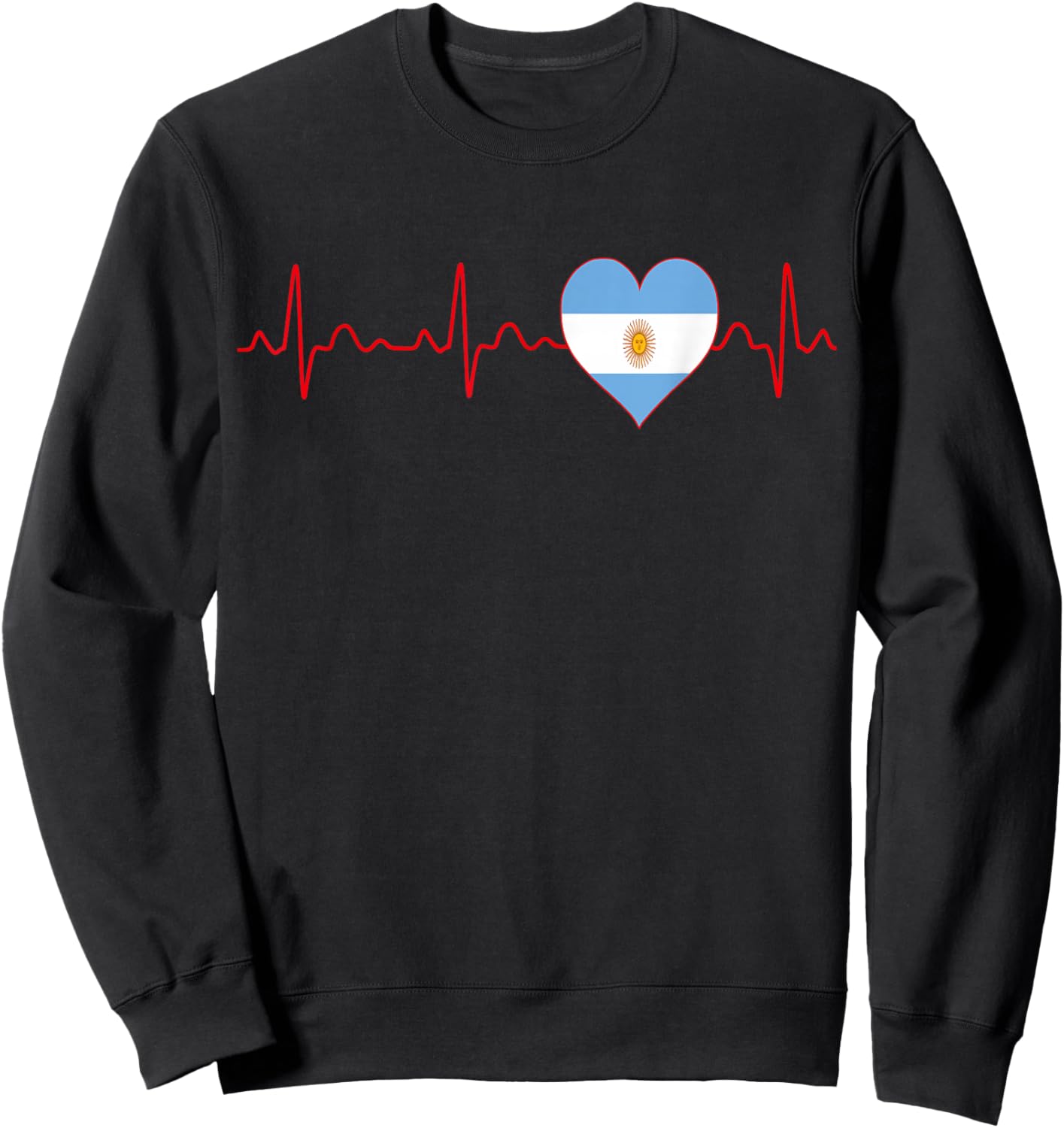Argentina Flag Heartbeat EKG Patriotic National Souvenir Sweatshirt - Sweatshirt | Black