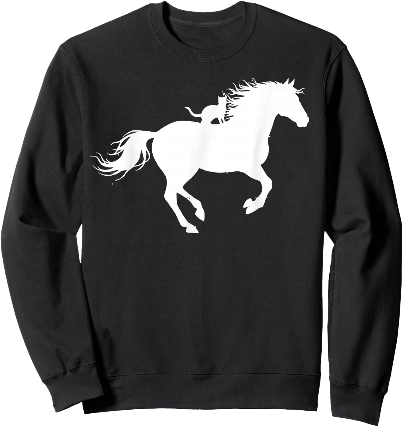 Running Horse with Cat Silhouette Graphic Horse Cat Lovers Sweatshirt - Sweatshirt | Black