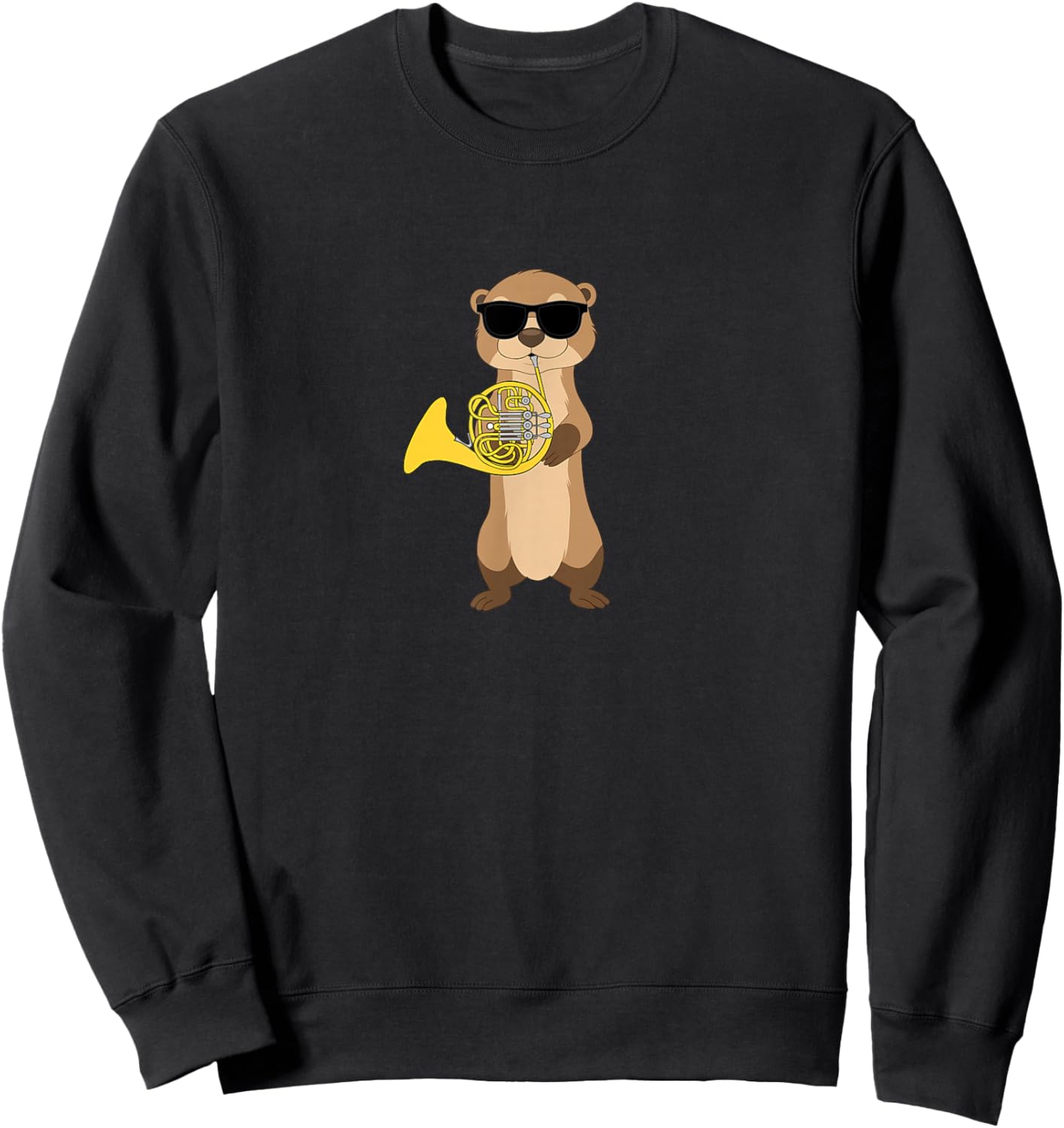 Funny Otter Wearing Sunglasses Playing French Horn Sweatshirt - Sweatshirt | Black