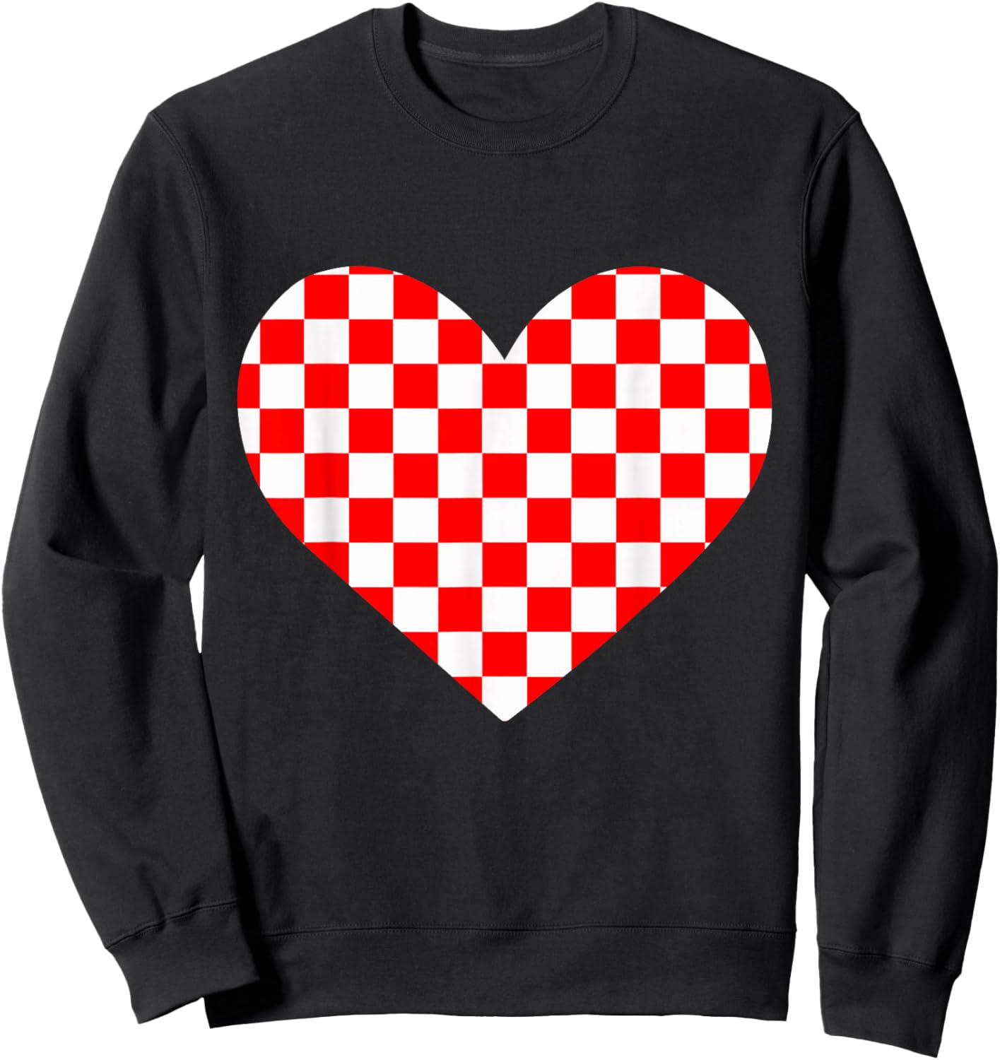 Girls Valentines Heart Silhouette Checkerboard Retro Sweatshirt - Sweatshirt | Black