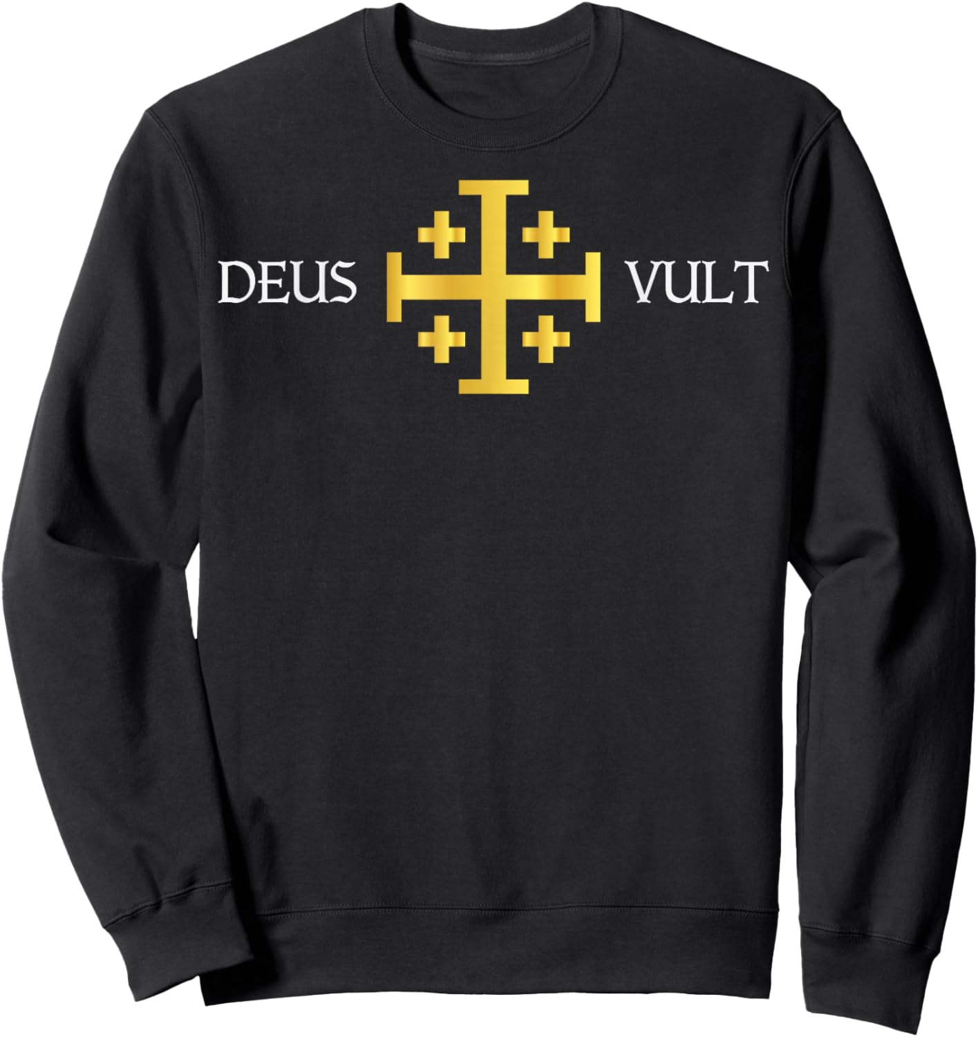 Deus Vult Knights Templar Jerusalem Cross Catholic Faith Sweatshirt - Sweatshirt | Black