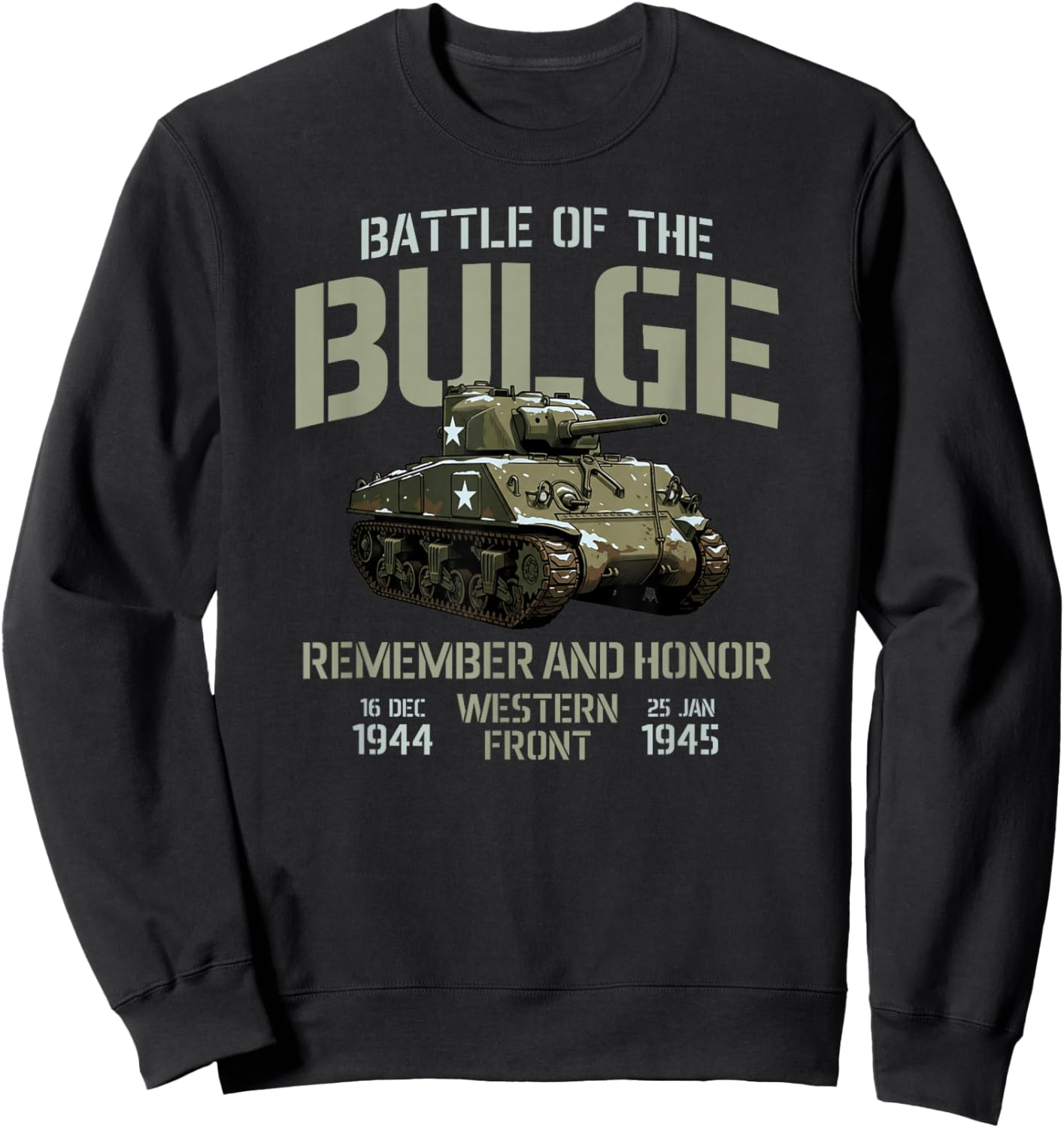 Battle of The Bulge Remember and Honor M4 Sherman Tank Sweatshirt - Sweatshirt | Black