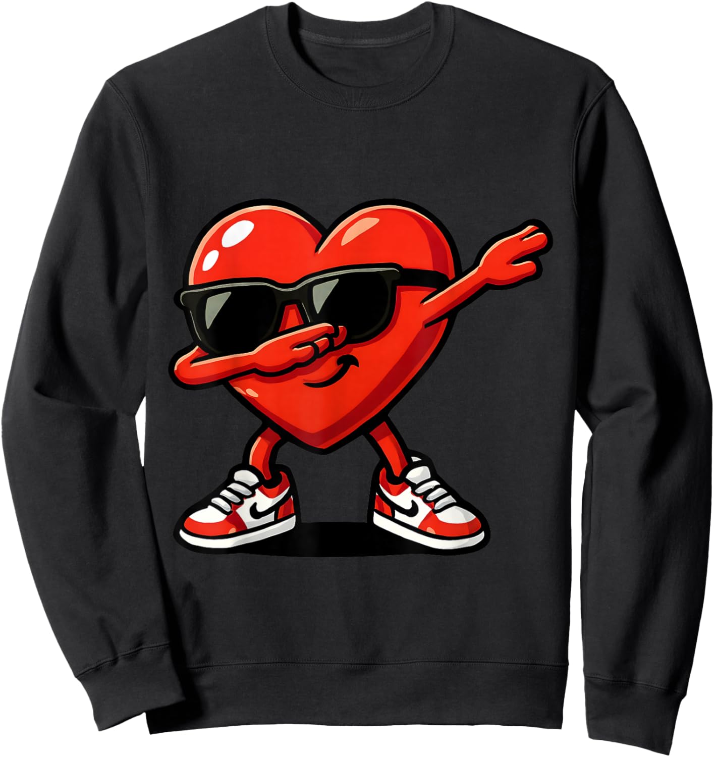 Valentine’s Day Dabbing Heart for Boys Girls Kids Sweatshirt - Sweatshirt | Black