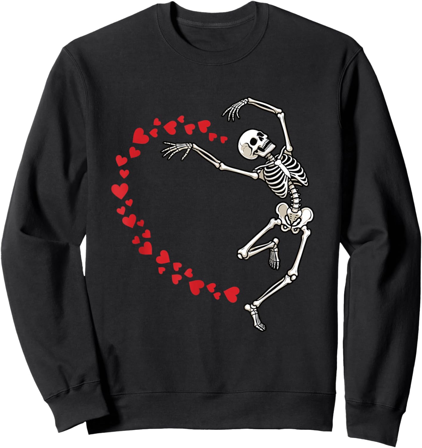 Skeleton Heart Valentine Graphic Dancing Skull Hearts Art Sweatshirt - Sweatshirt | Black