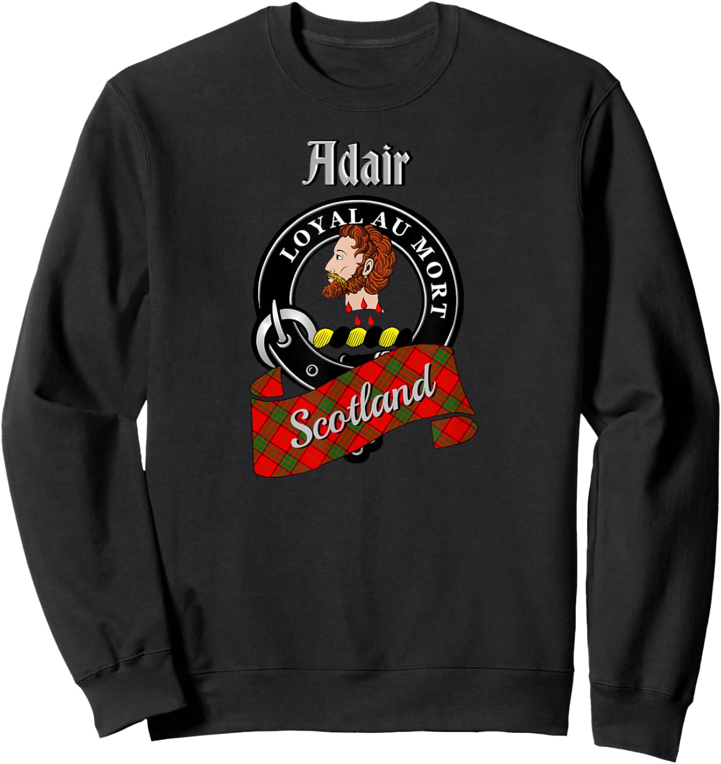 Adair Scottish Clan Badge & Tartan Sweatshirt - Sweatshirt | Black