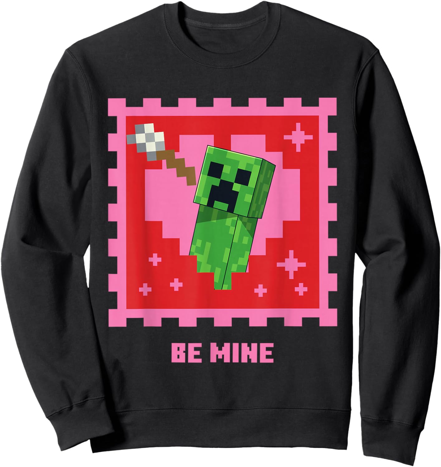 Minecraft Creeper Be Mine Valentine's Day Sweatshirt - Sweatshirt | Black