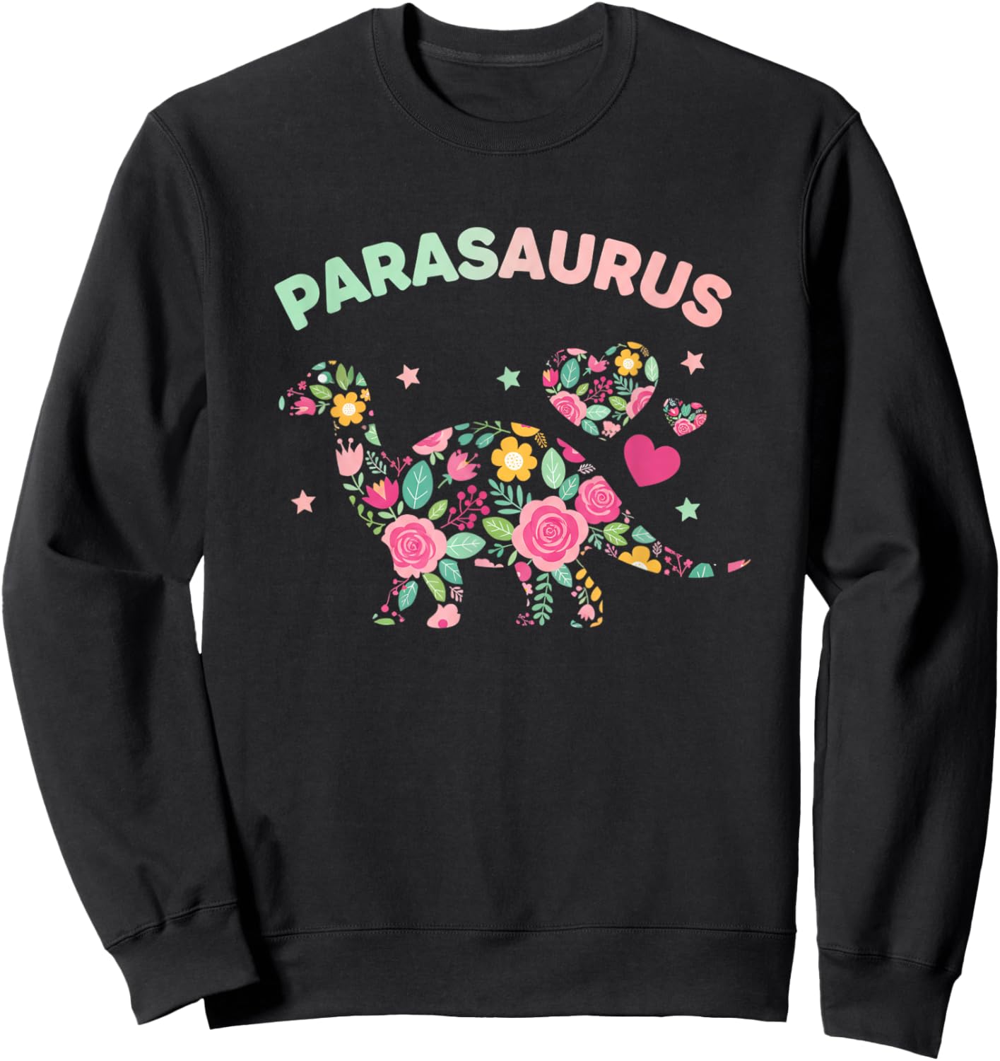 Mythical & Prehistoric Parasaurus Floral Paraeducator Dino Sweatshirt - Sweatshirt | Black