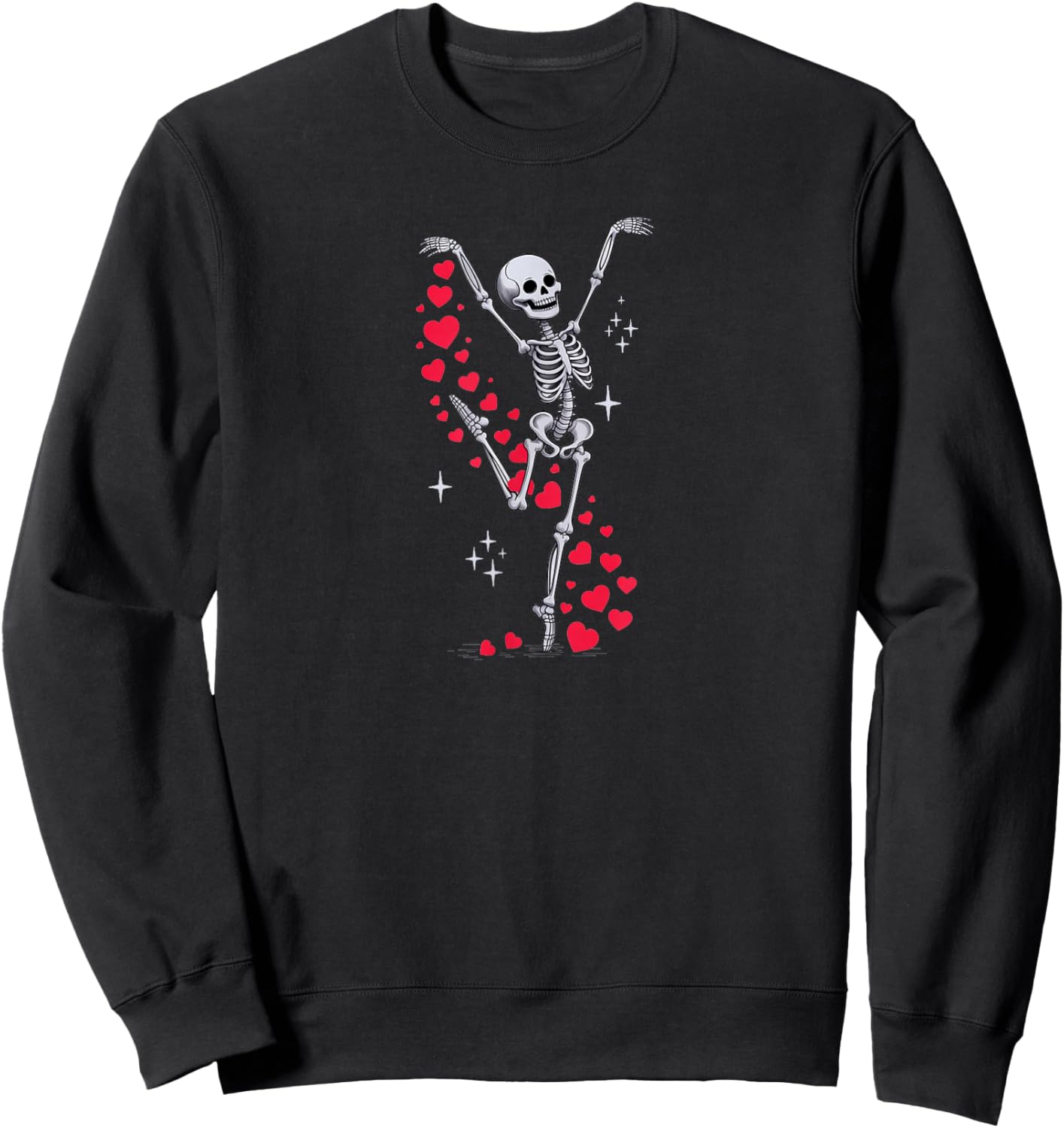 Valentine’s Day Skeleton Ballerina with Hearts Ballet Girl Sweatshirt - Sweatshirt | Black