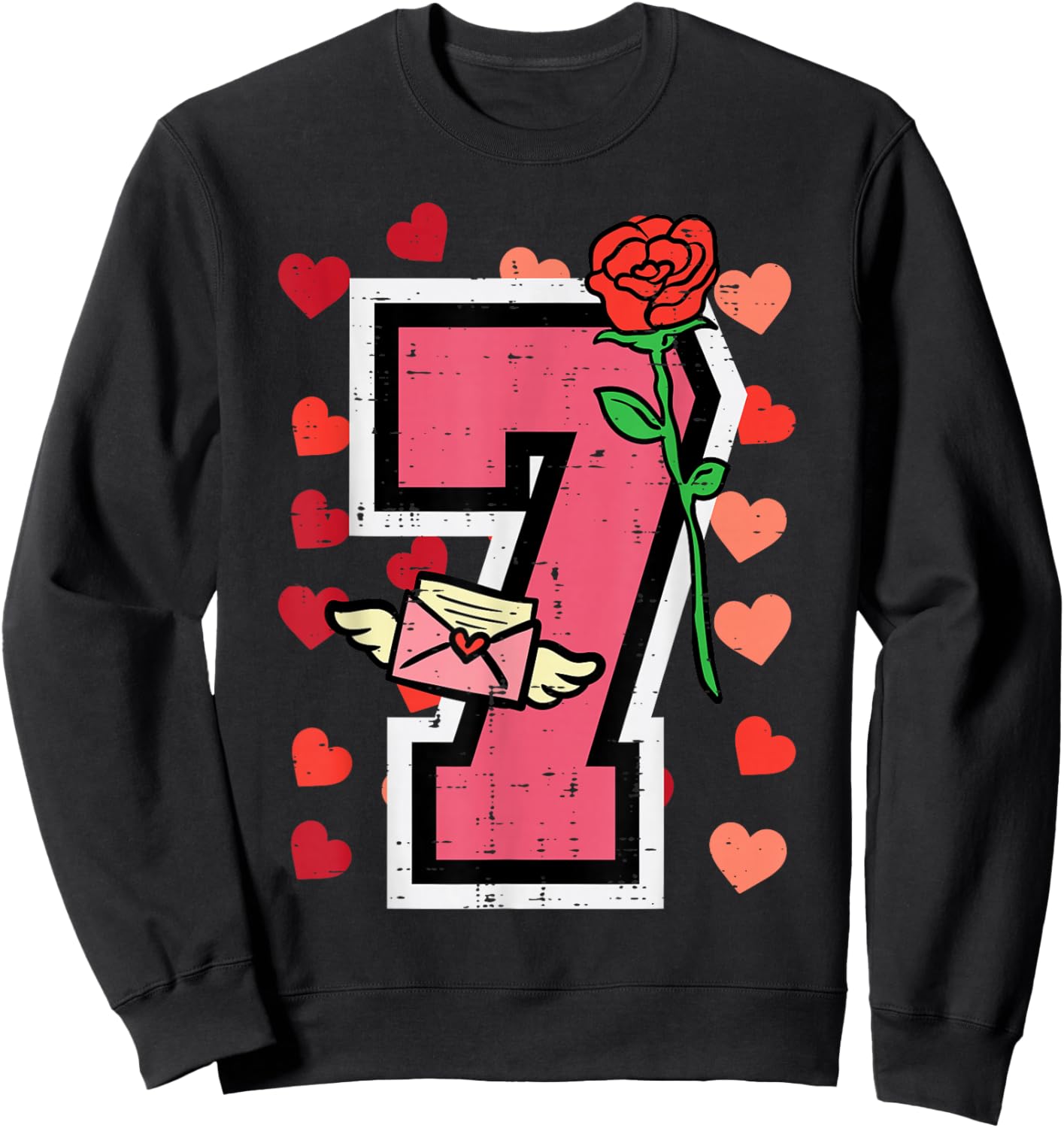 Number 7 Valentines Day 6 7 Matching Couple Kids Boys Youth Sweatshirt - Sweatshirt | Black