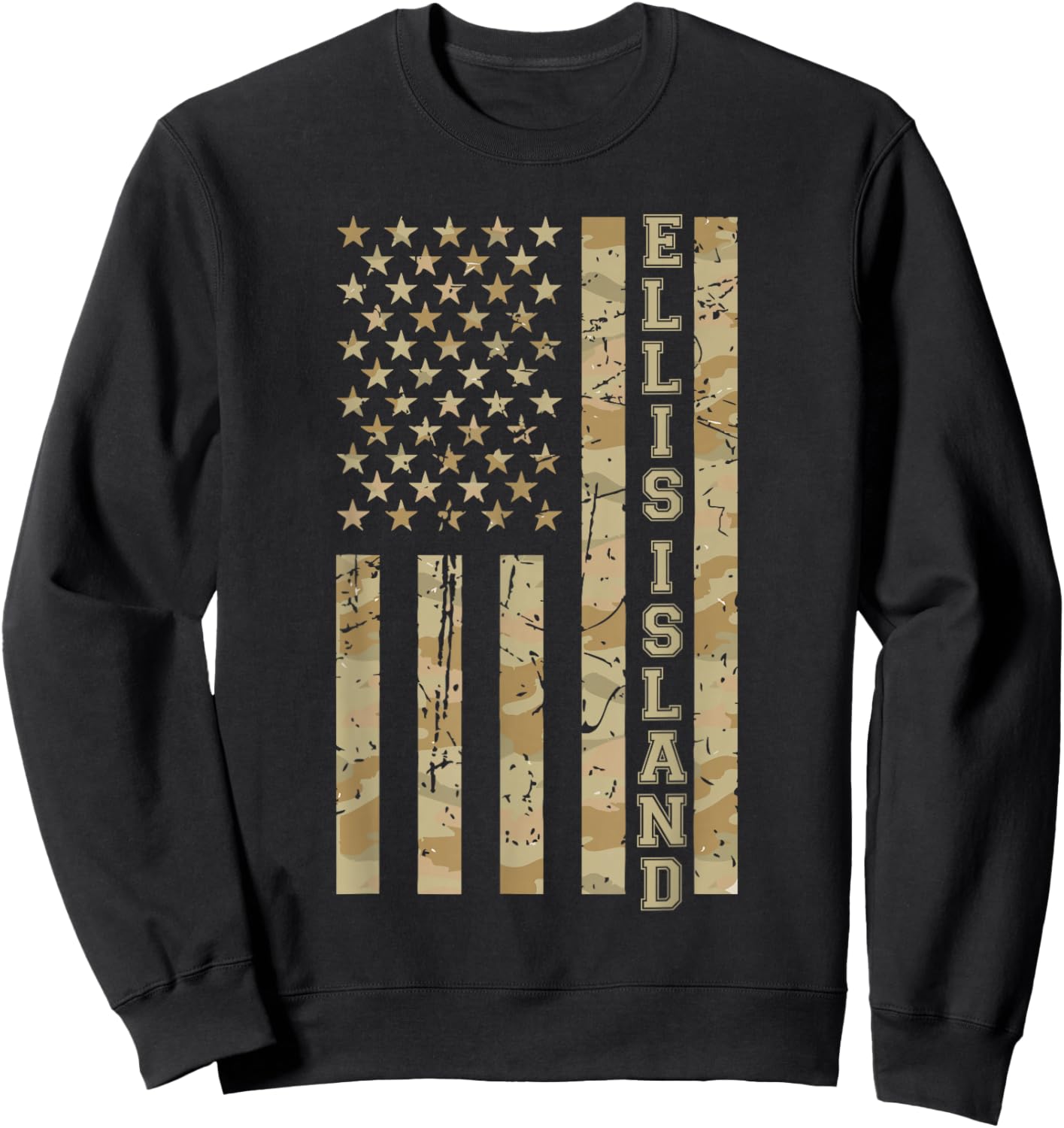 Ellis Island Historic Site Immigrant Desert Camo Distressed Sweatshirt - Sweatshirt | Black