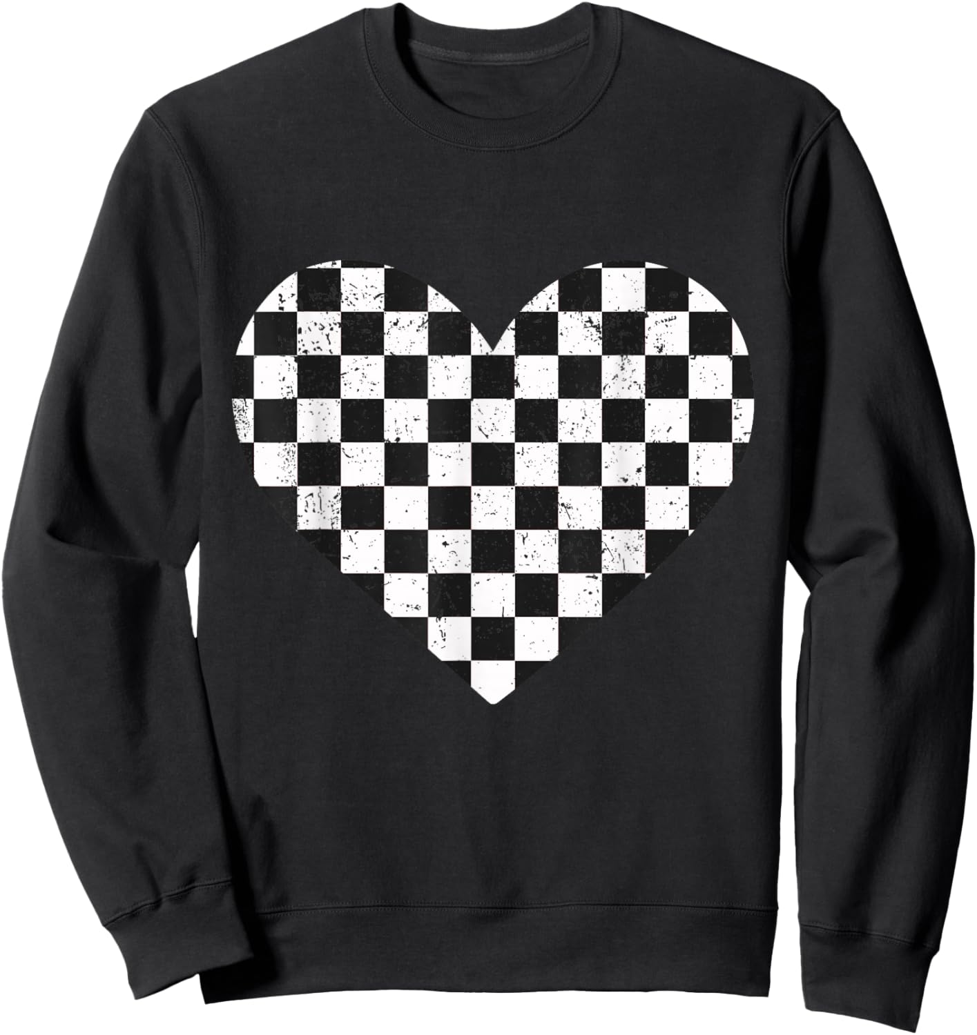 Girls Valentines Heart Silhouette Checkerboard Retro Sweatshirt - Sweatshirt | Black