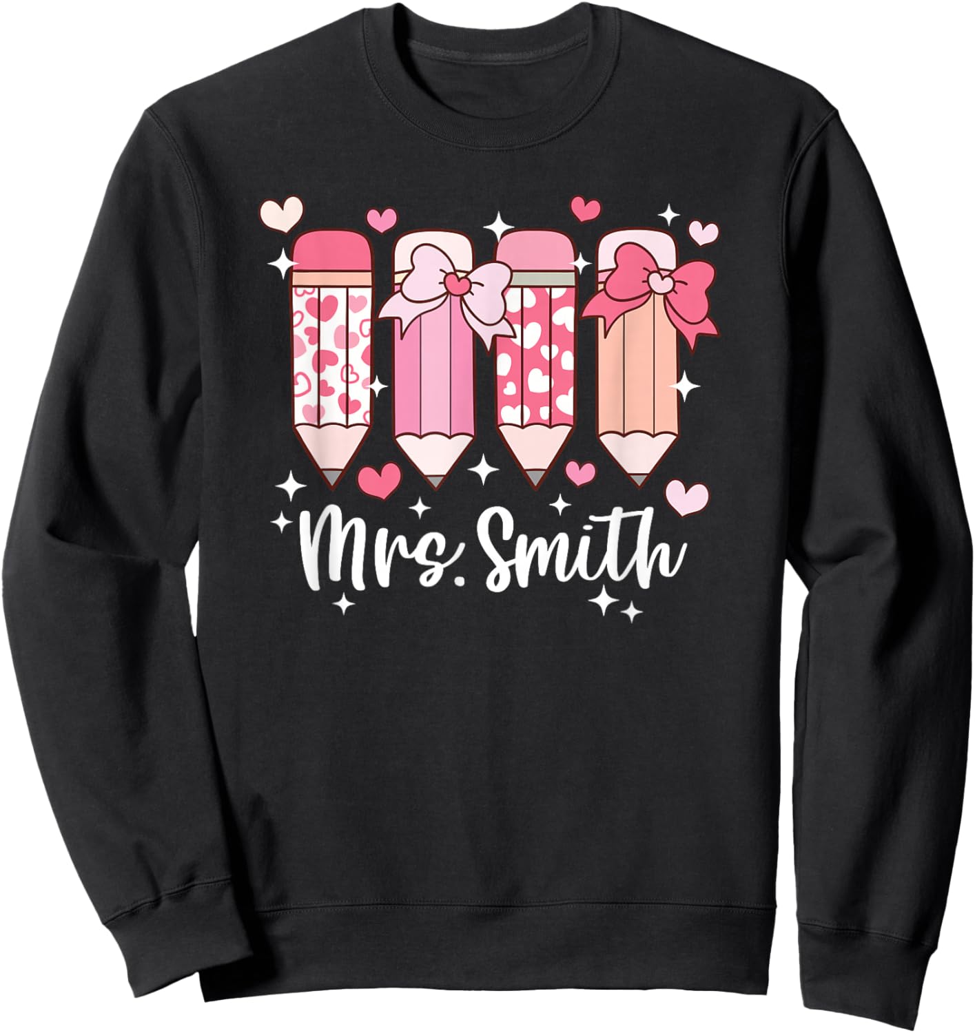 Mrs. Smith Teacher Valentine's Pencil Sweatshirt - Sweatshirt | Black