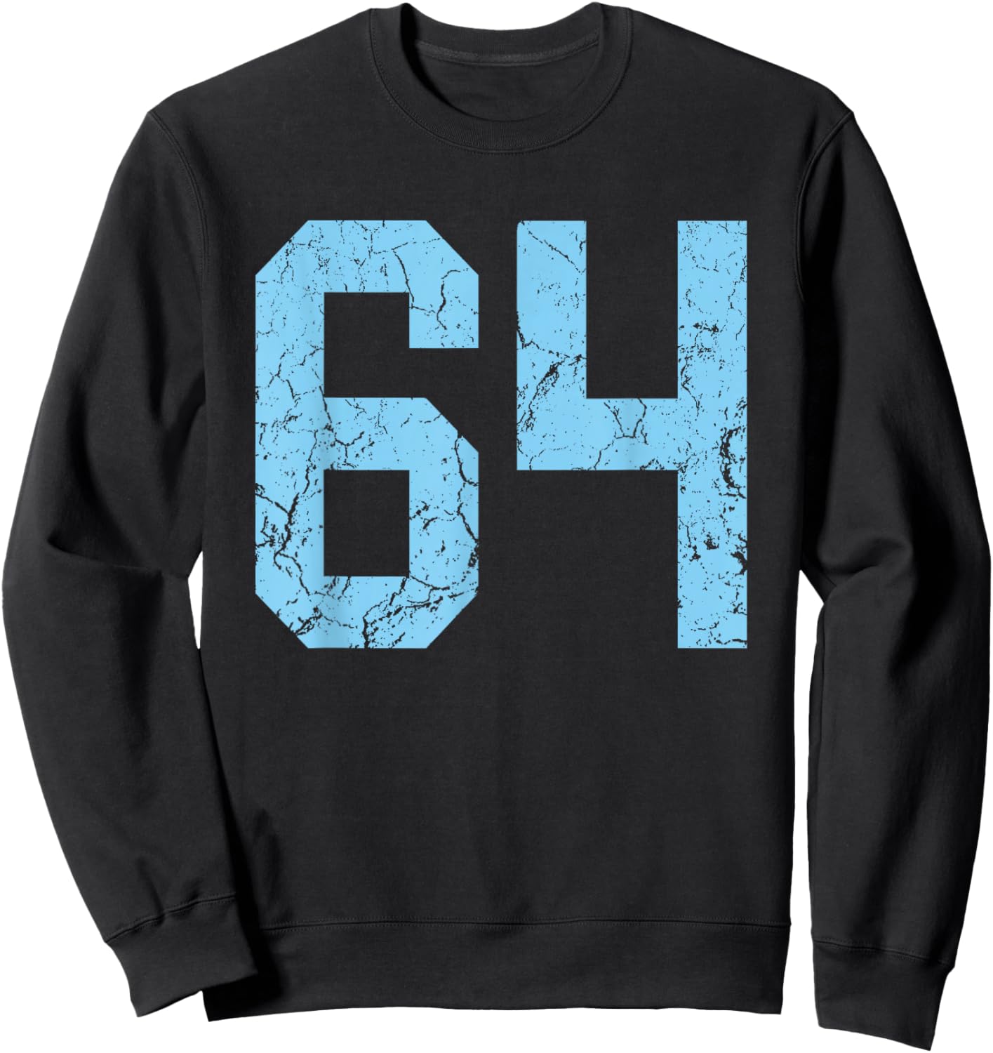 Distressed Baby Blue Number 64 Jersey Player Uniform #64 Sweatshirt - Sweatshirt | Black