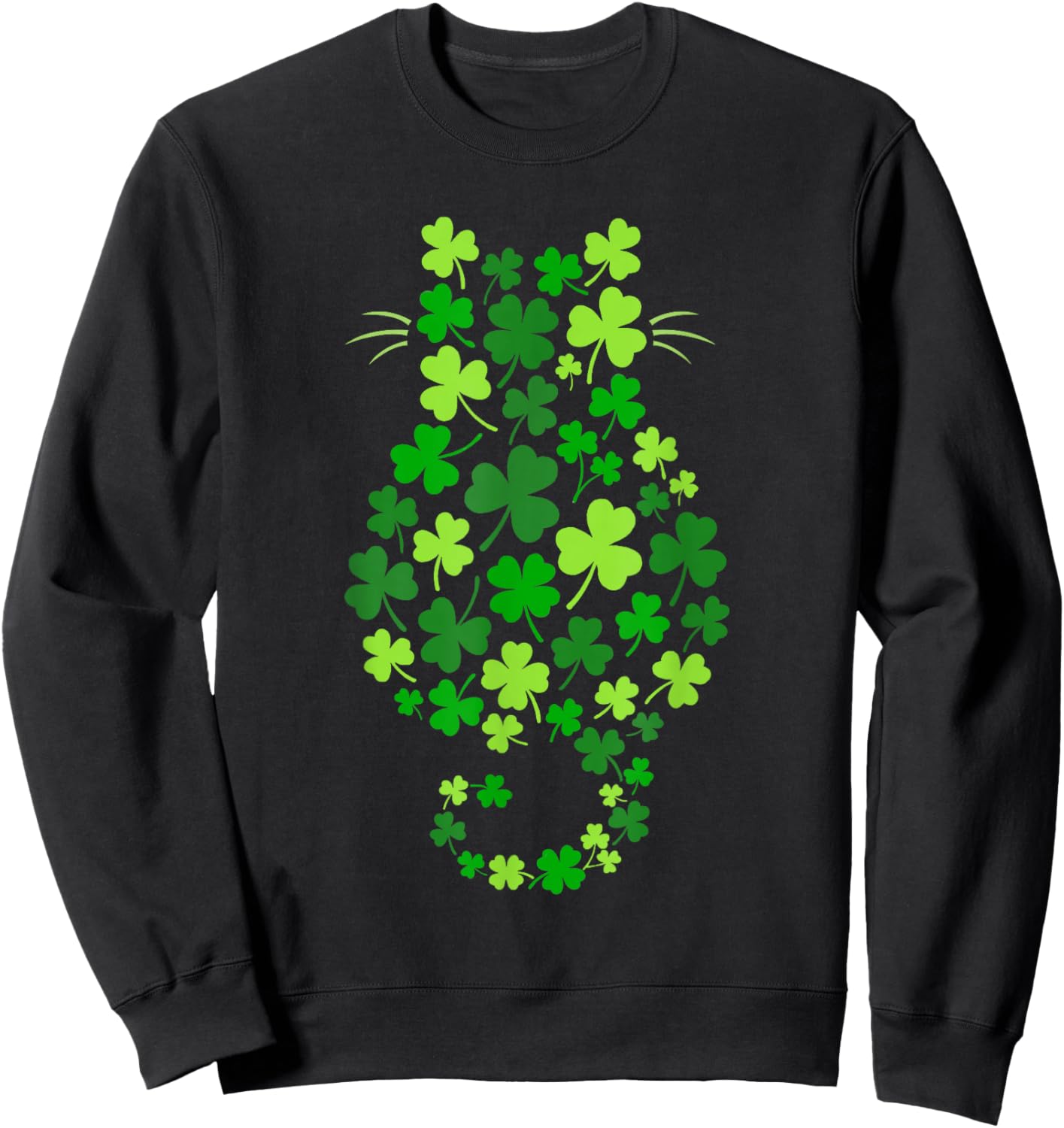 Cat Irish Shamrock Funny St. Patrick's Day Sweatshirt - Sweatshirt | Black
