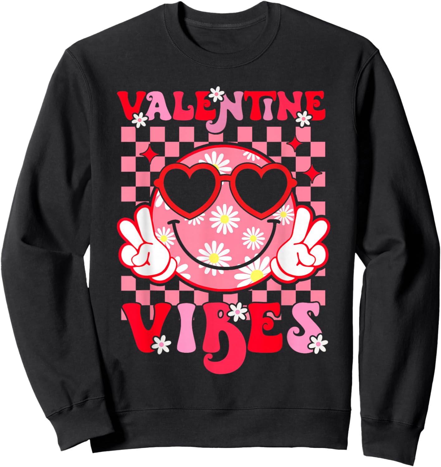 Cute Valentine Vibes Smile Face Valentines Day Girls Kids Sweatshirt - Sweatshirt | Black