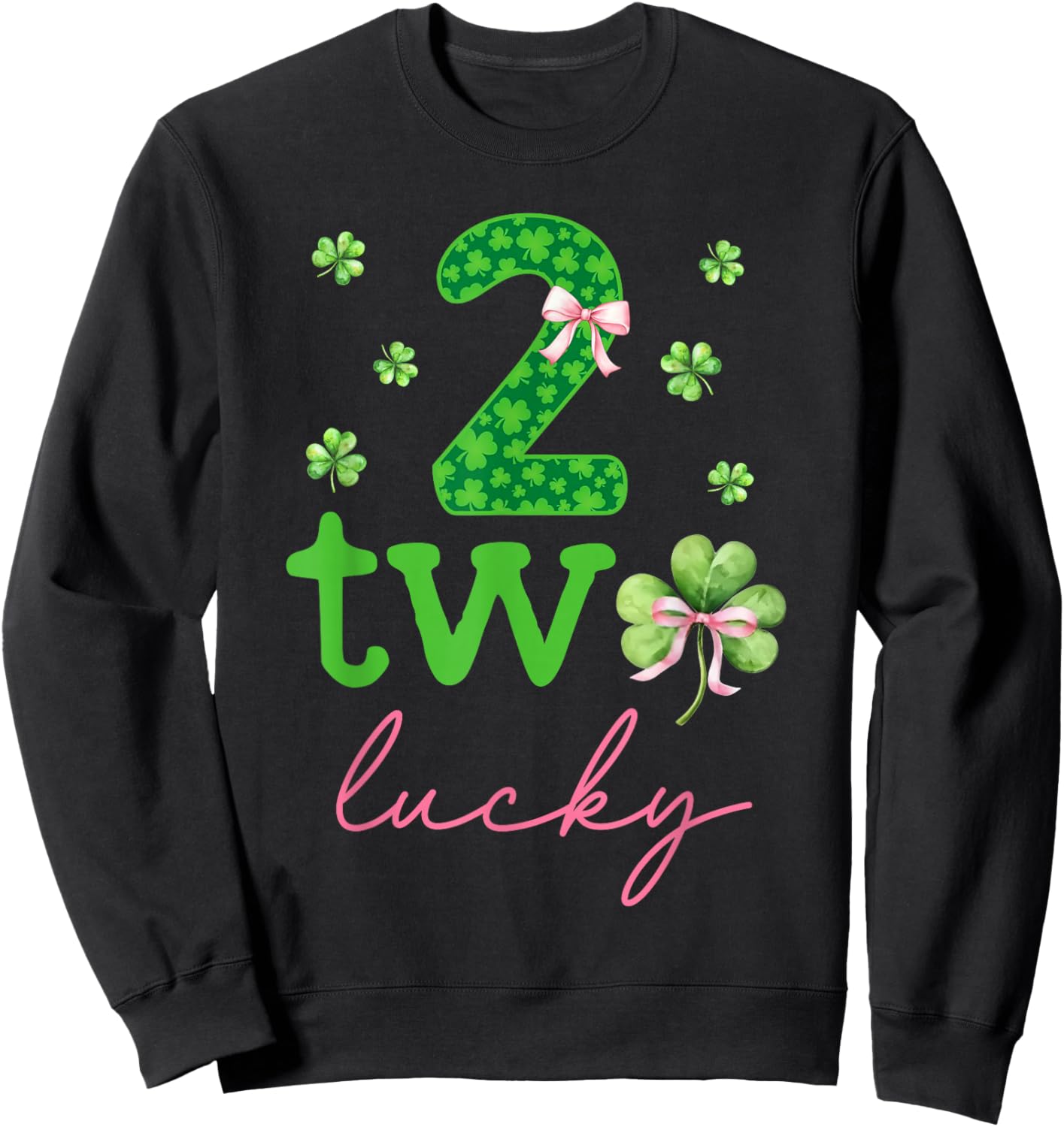 Two Lucky 2 Years Old Birthday Girl Bow 2nd Birthday Party Sweatshirt - Sweatshirt | Black