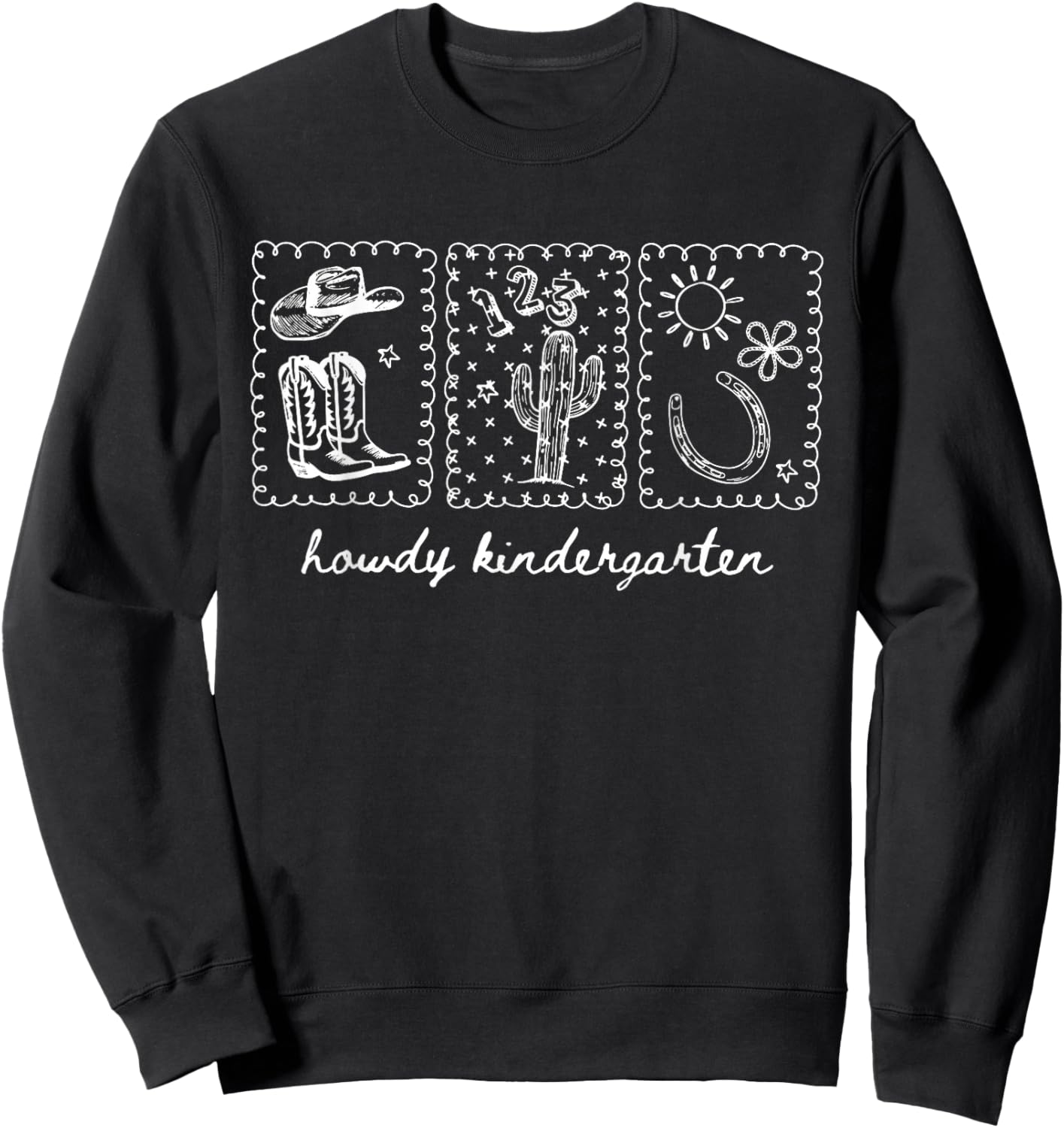 Stamp Howdy Kindergarten Teacher Crew Cowboy Western Country Sweatshirt - Sweatshirt | Black