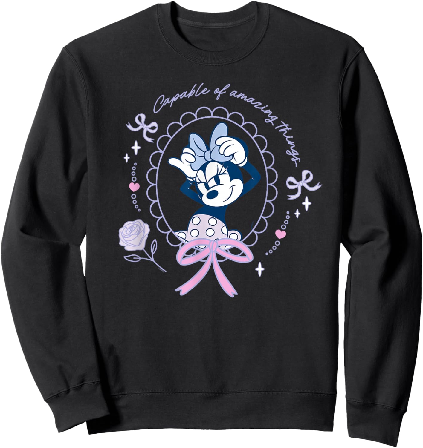 Disney Minnie Mouse Capable of Amazing Things Coquette Style Sweatshirt - Sweatshirt | Black
