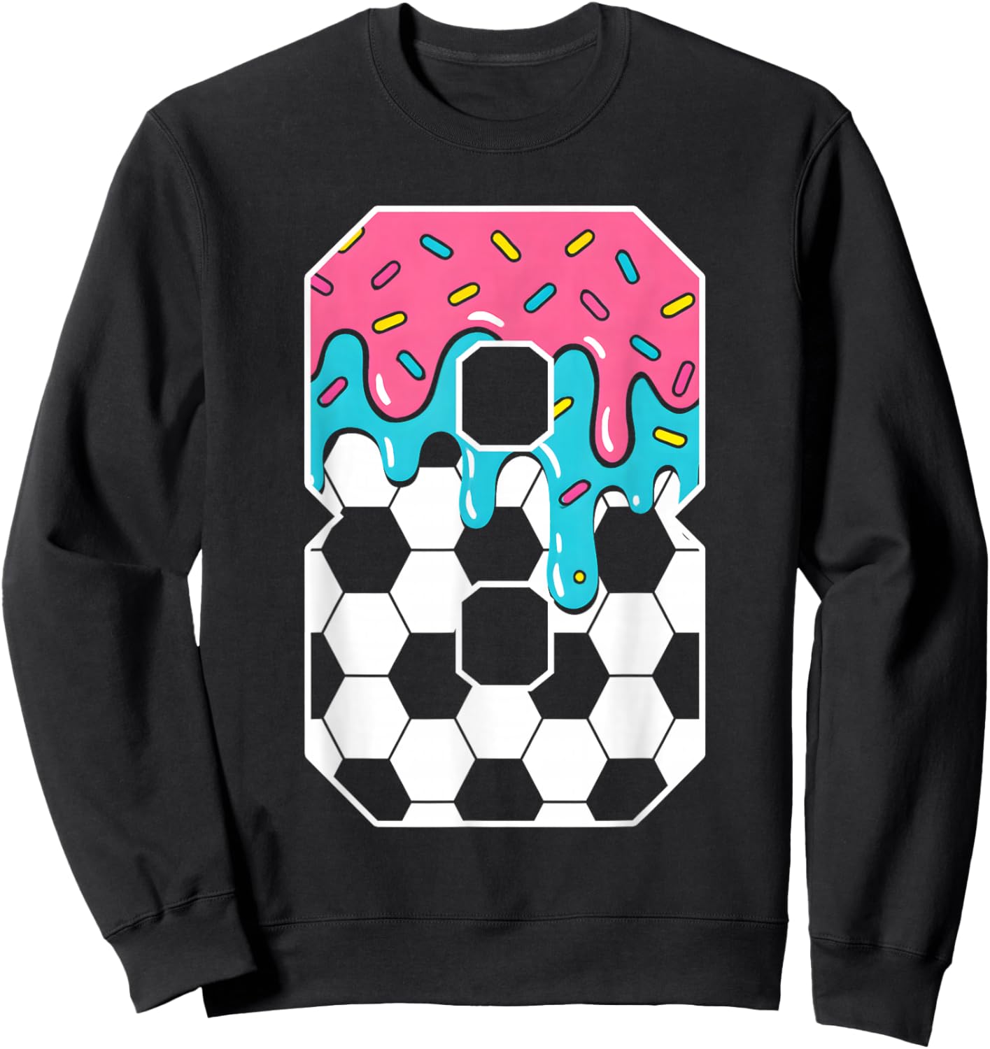 Soccer 8 Year Old Ice Cream Drip Youth 8th Birthday Boy 8 Sweatshirt - Sweatshirt | Black