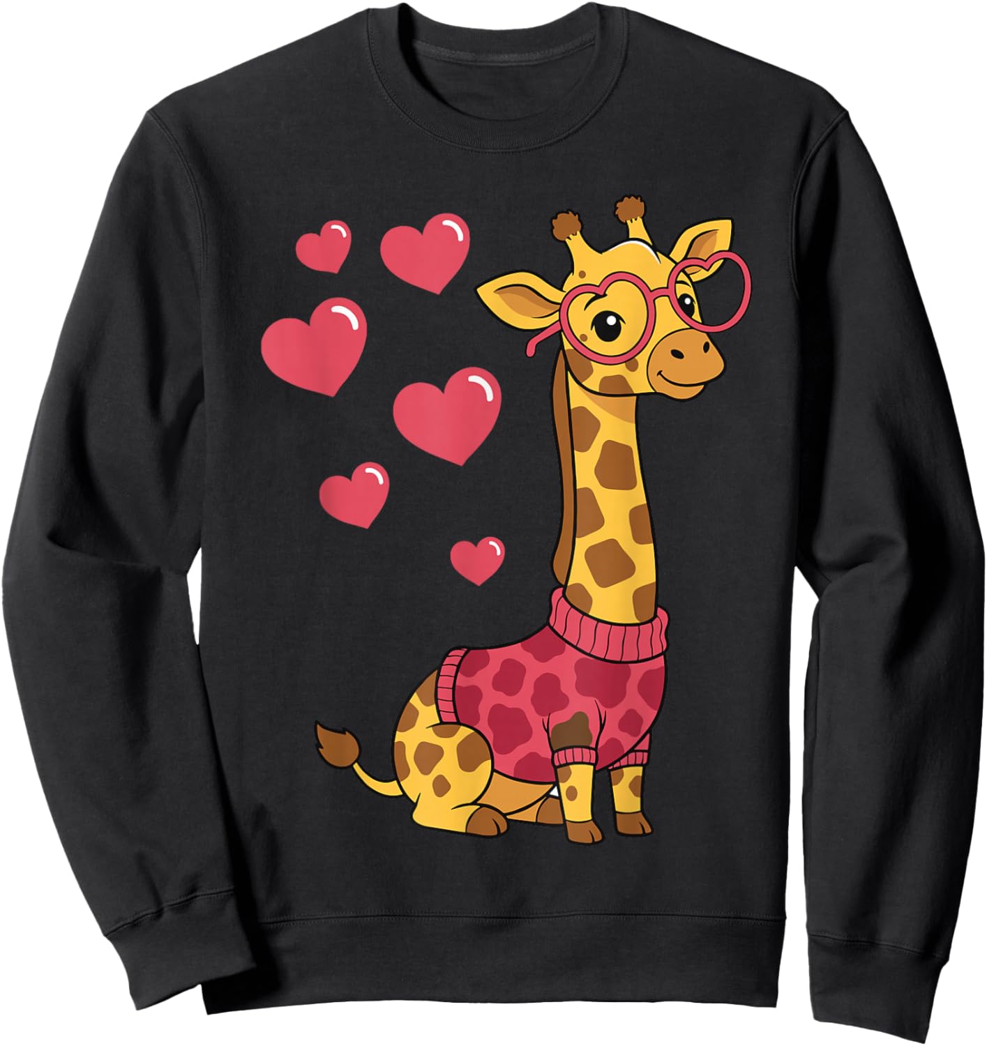 Cute Kawaii Giraffe with Hearts Funny Giraffe Lover for Girl Sweatshirt - Sweatshirt | Black
